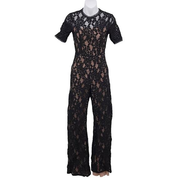 Alexis Pants - Alexis Janus Lace Jumpsuit XS Crew Neck Short Sleeves Back-Zip Open Back Black